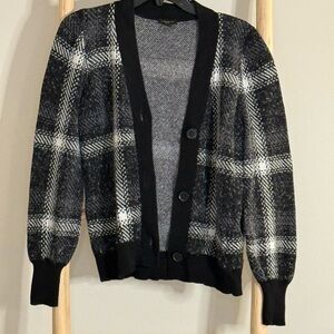 Ann Taylor Factory Black and White Checkered Cardigan